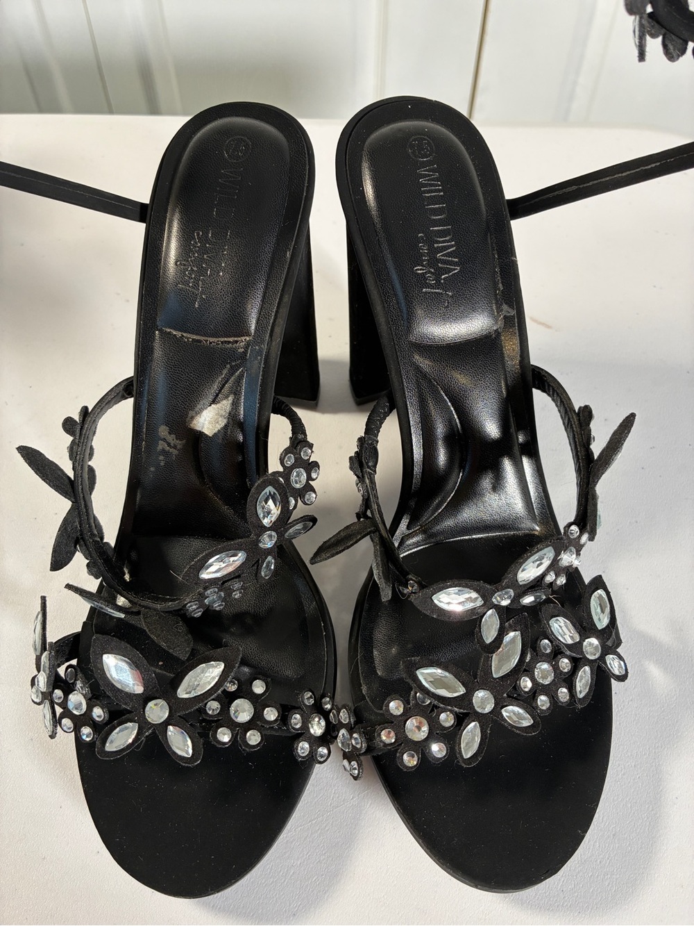 Wild Diva Lounge MORRIS-631 Rhinestone Wrap Block Heel Sandals 7.5 - Picture 3 of 10